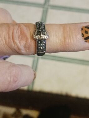 Blue & White Diamond Chip Silver Buckle Ring - Women Jewelry